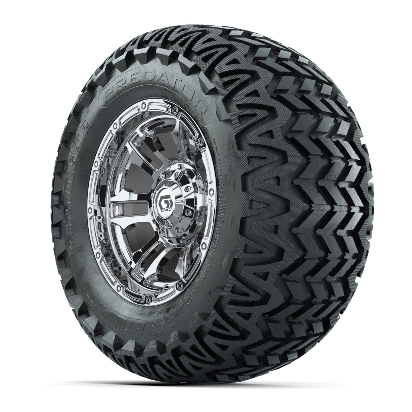 GTW® Shogun Chrome 12 in Wheels with 23X10.5-12 Predator All-Terrain Tires – Full Set