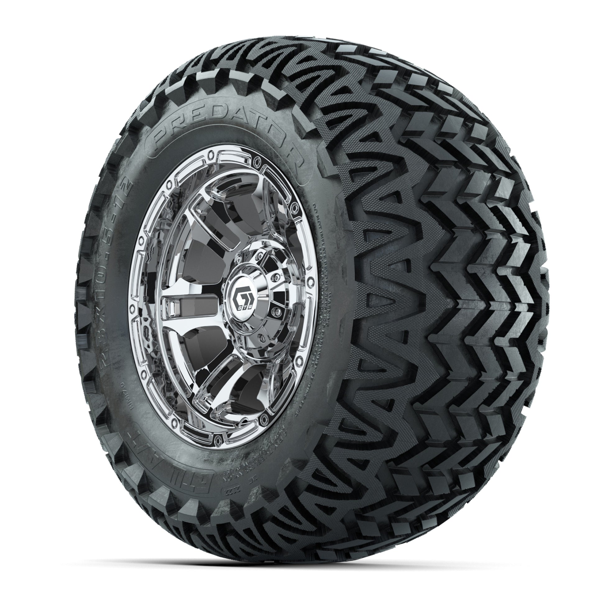 GTW® Shogun Chrome 12 in Wheels with 23X10.5-12 Predator All-Terrain Tires – Full Set