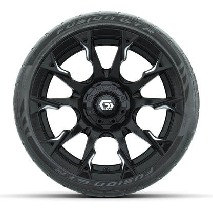GTW® Diablo Gloss Black/Machined 15 in Wheels with 215/40-R15 Fusion GTR Steel Belted Street Tires – Full Set