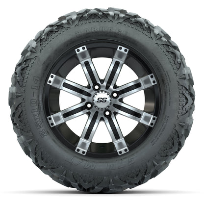 GTW Tempest Black/Machined 14 in Wheels with 25x10-14 Barrage Mud Tires – Full Set