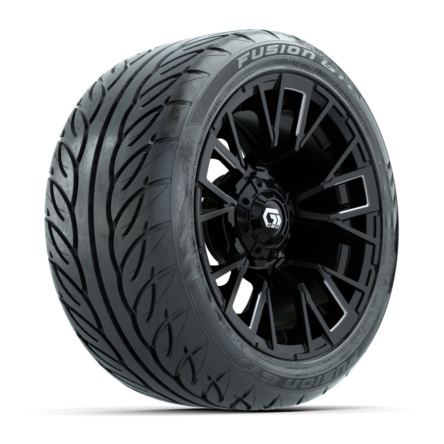 GTW® Vandal Matte Black/Machined 14 in Wheels with 225/40-R14 Fusion GTR Steel Belt Radial Street Tires – Full Set