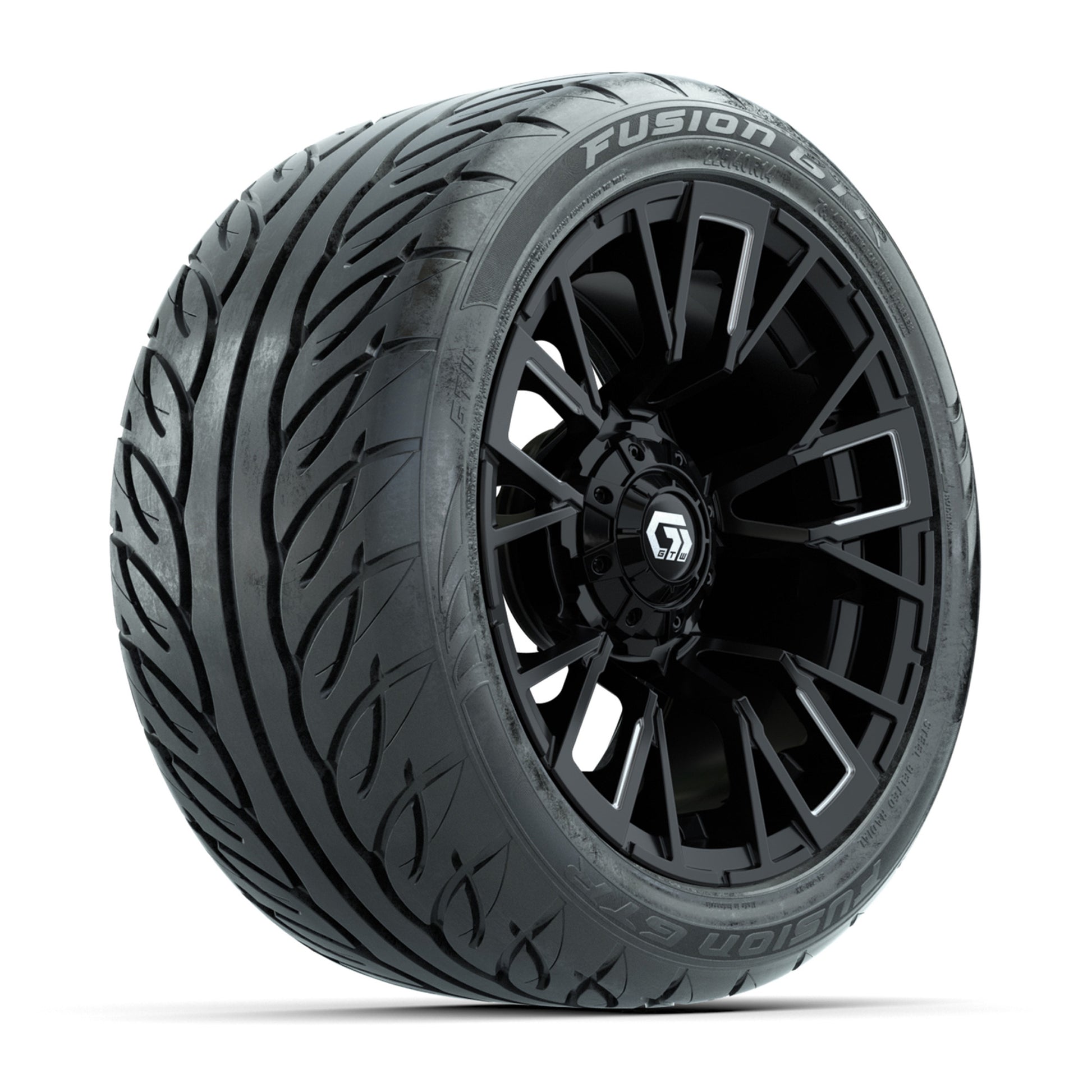 GTW® Vandal Matte Black/Machined 14 in Wheels with 225/40-R14 Fusion GTR Steel Belt Radial Street Tires – Full Set