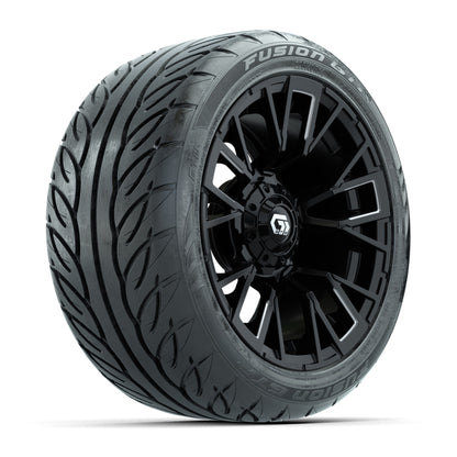 GTW® Vandal Matte Black/Machined 14 in Wheels with 225/40-R14 Fusion GTR Steel Belt Radial Street Tires – Full Set