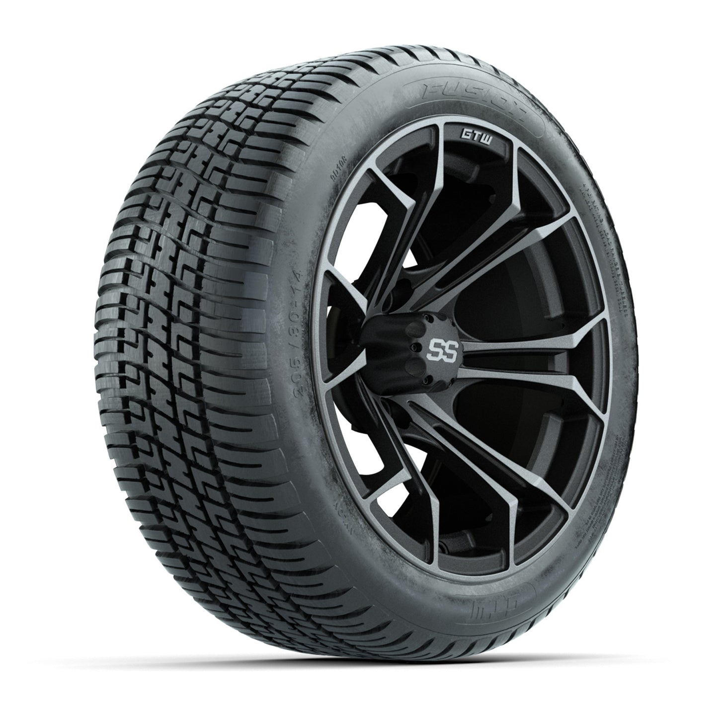 GTW® Spyder Matte Gray/Machined 14 in Wheels with 205/30-R14 Fusion Street Tires – Full Set