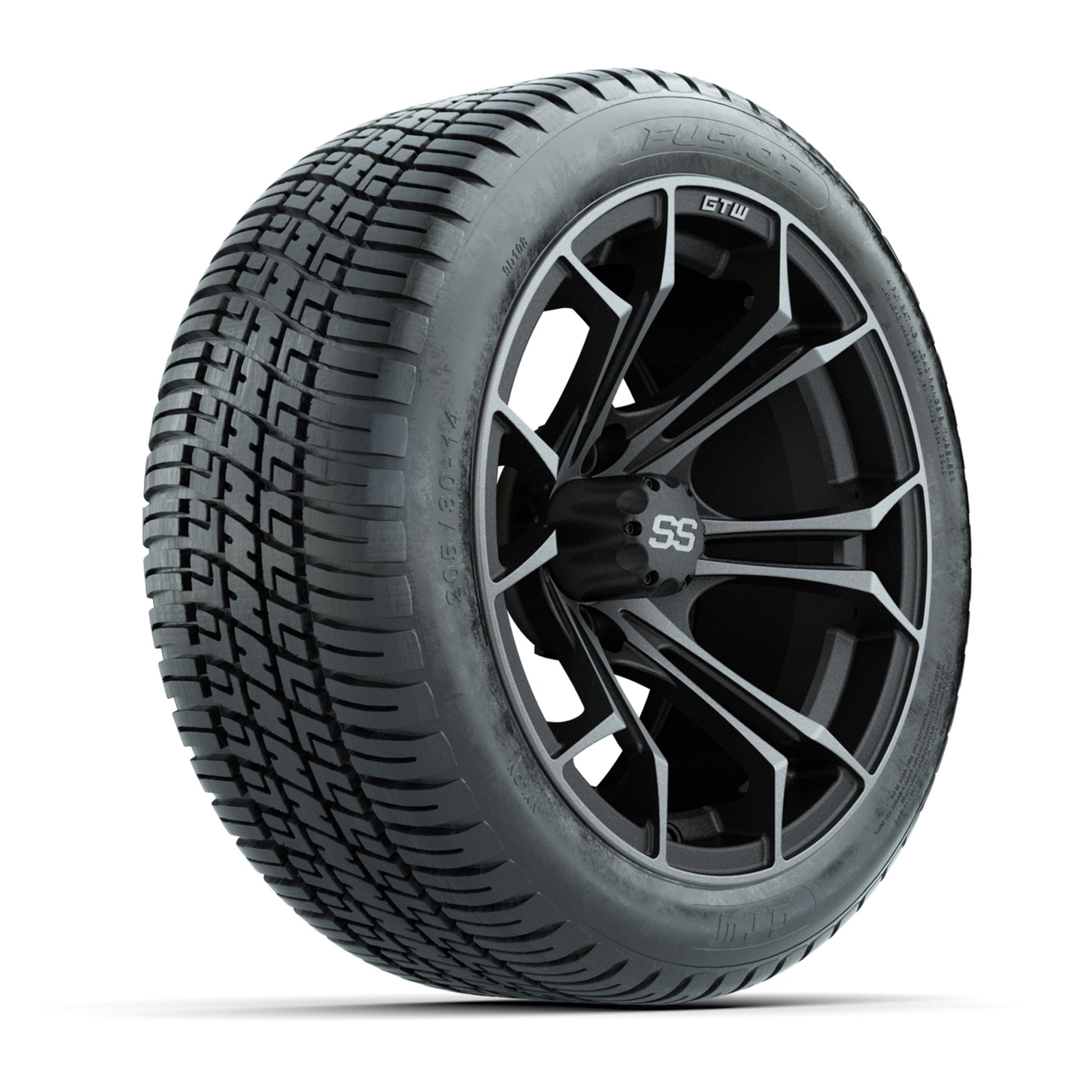 GTW® Spyder Matte Gray/Machined 14 in Wheels with 205/30-R14 Fusion Street Tires – Full Set