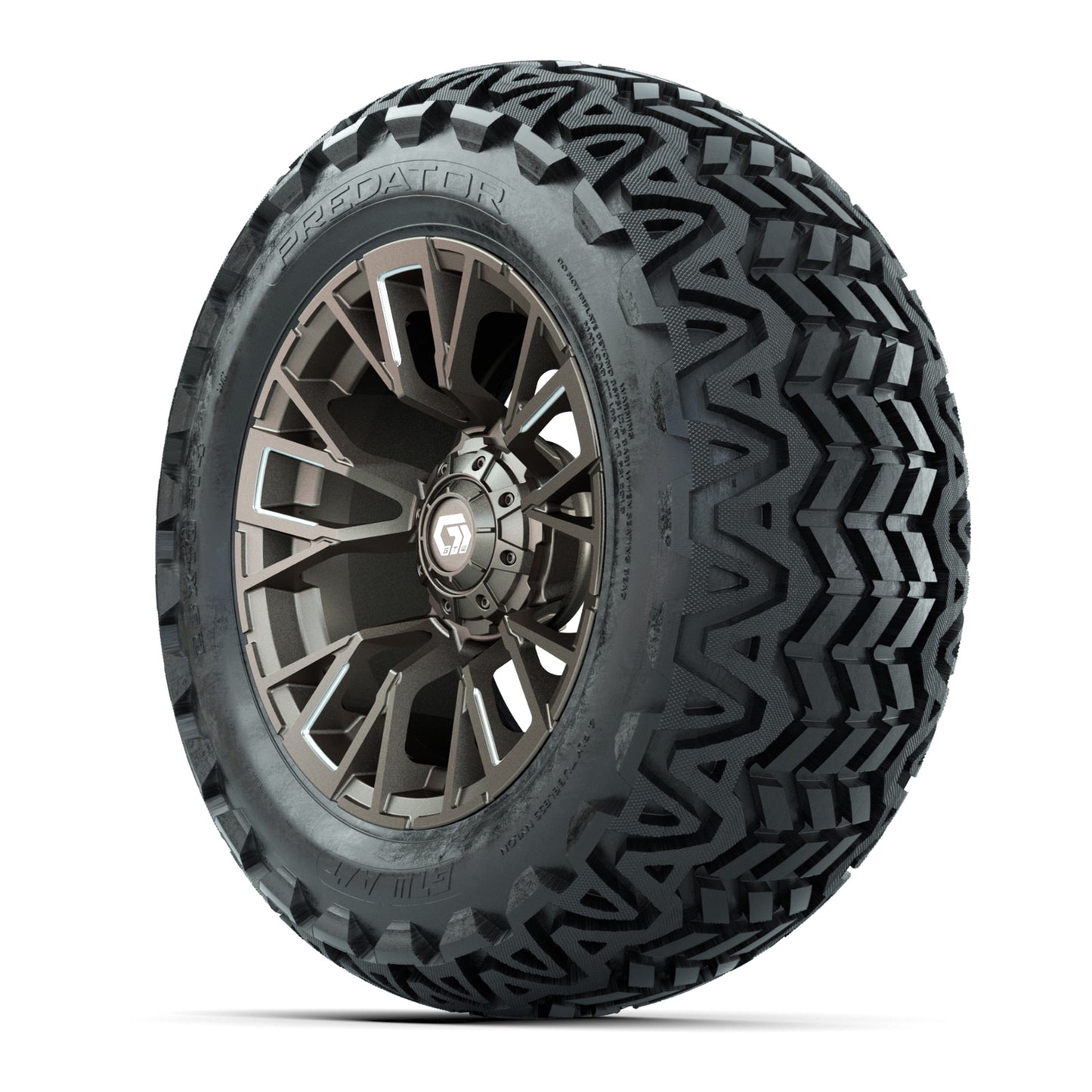 GTW® Vandal Satin Bronze/Machined 14 in Wheels with 23x10-14 Predator All-Terrain Tires – Full Set