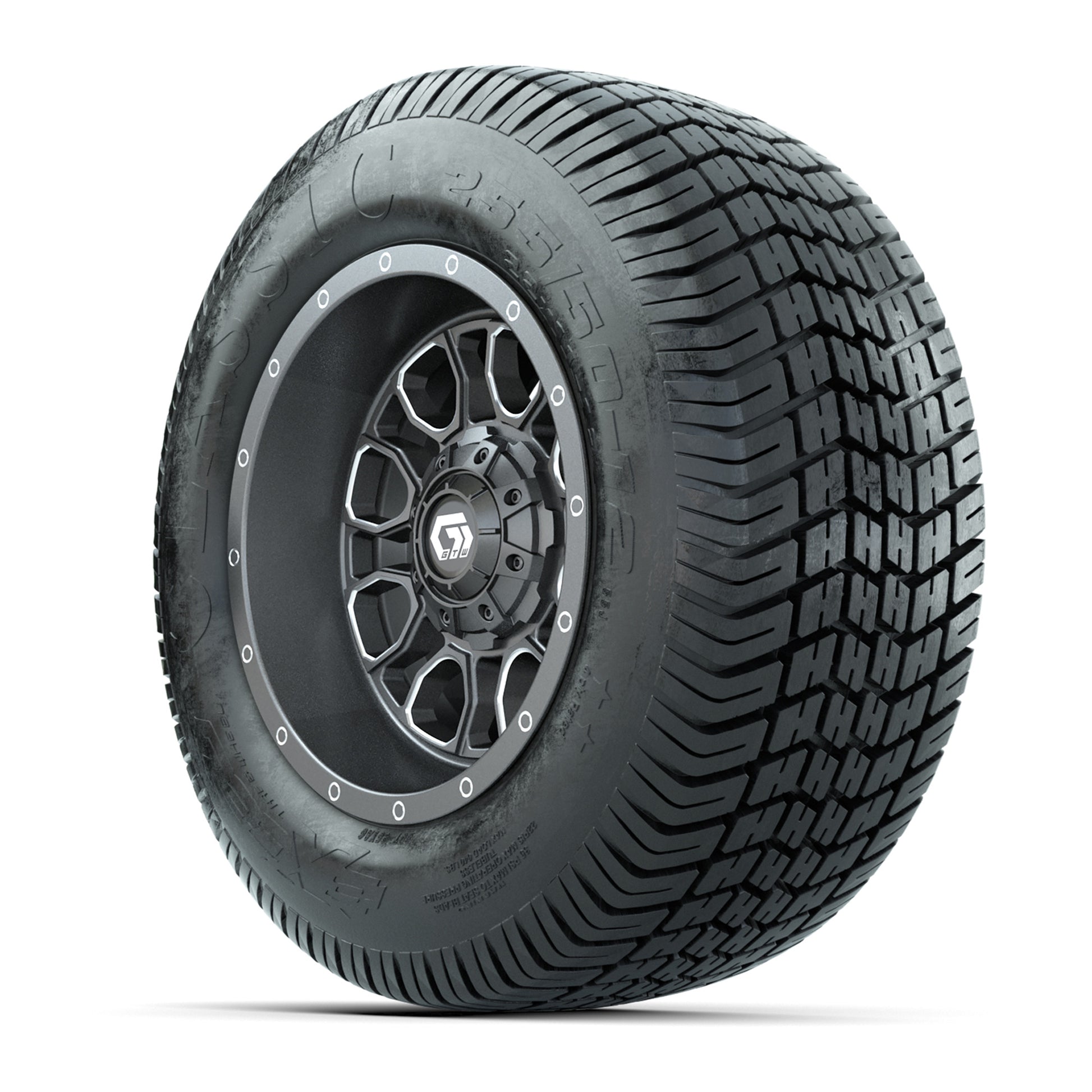 GTW® Volt Gunmetal 12 in Wheels with 255/50-12 Excel Classic Street Tires – Full Set
