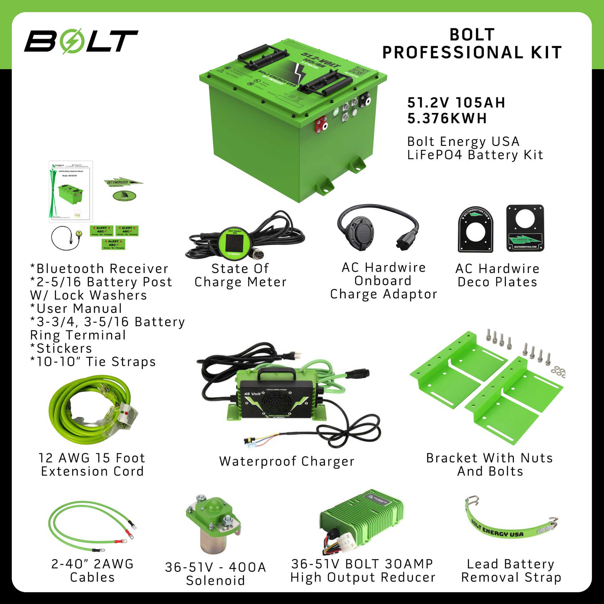 Bolt Energy Yahama Concierge 51V 105AH Square Heated Professional Battery Kit