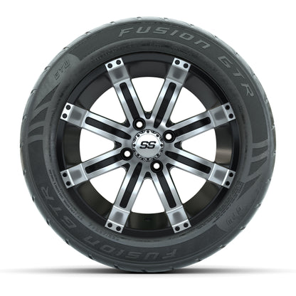GTW® Tempest Black/Machined 14 in Wheels with 255/45-R14 Fusion GTR Steel Belt Radial Street Tires – Full Set