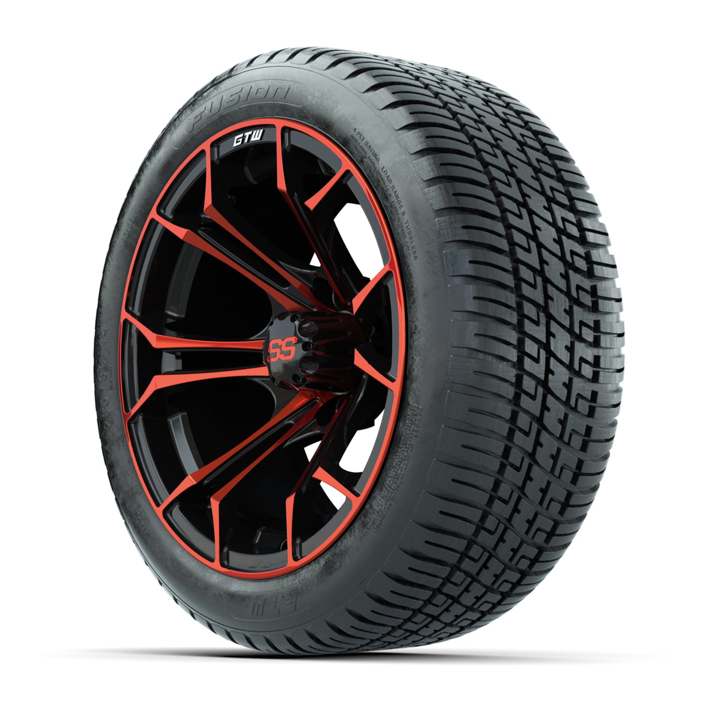 GTW® Spyder Black/Red 14 in Wheels with 205/30-R14 Fusion Street Tires – Full Set