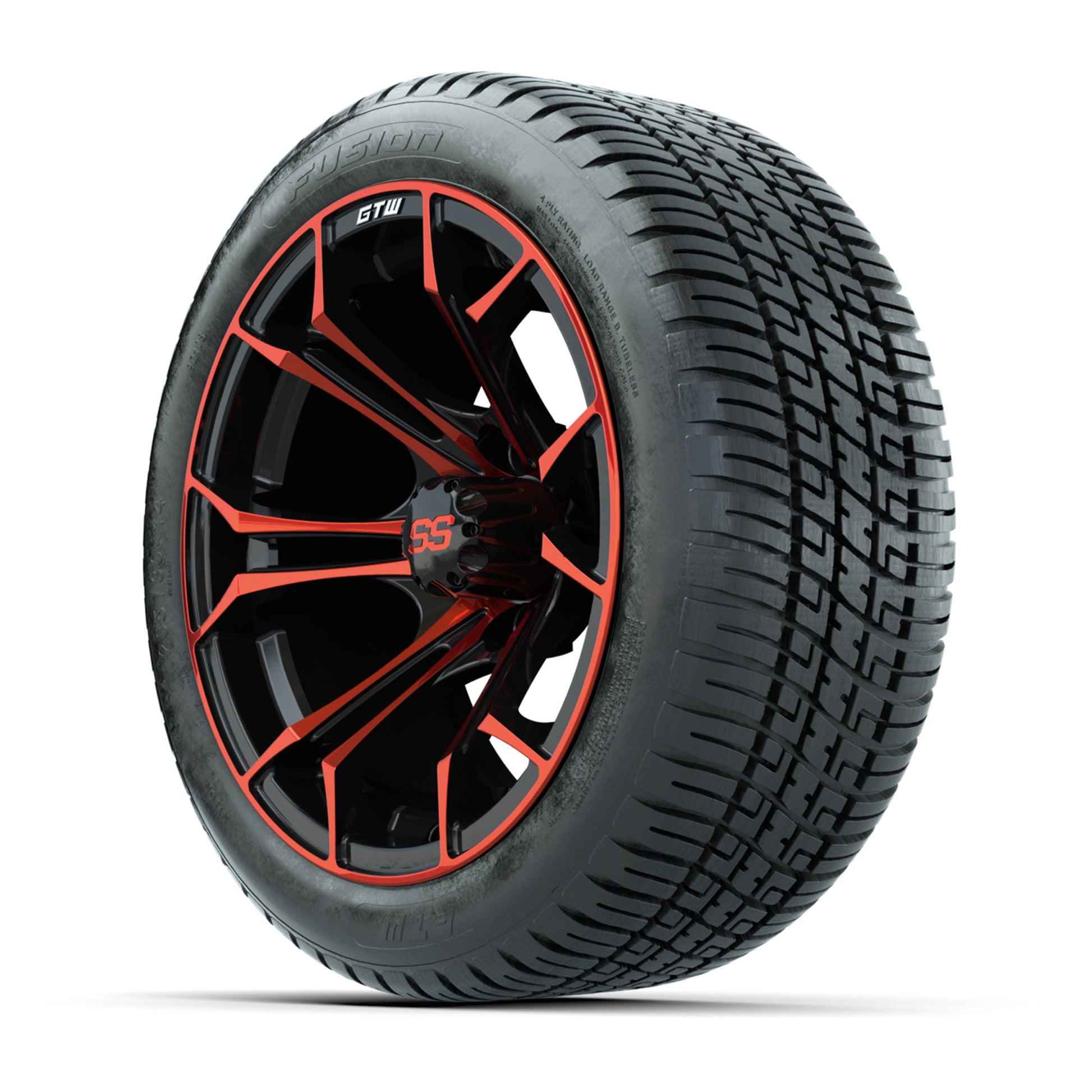 GTW® Spyder Black/Red 14 in Wheels with 205/30-R14 Fusion Street Tires – Full Set