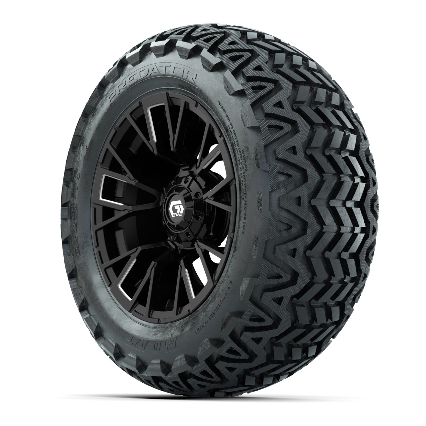 GTW® Vandal Matte Black/Machined 14 in Wheels with 23x10-14 Predator All-Terrain Tires – Full Set