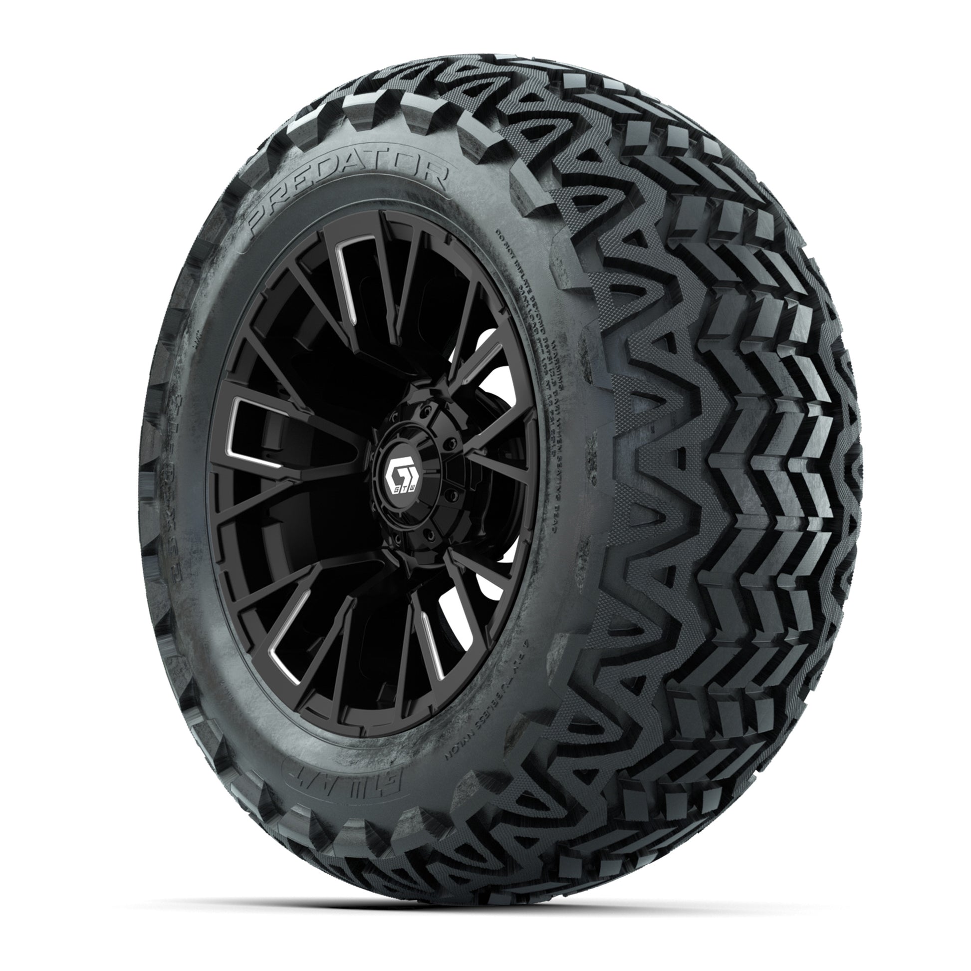 GTW® Vandal Matte Black/Machined 14 in Wheels with 23x10-14 Predator All-Terrain Tires – Full Set