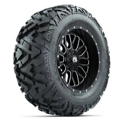 GTW Helix Black/Machined 14 in Wheels with 25x10-14 Barrage Mud Tires – Full Set