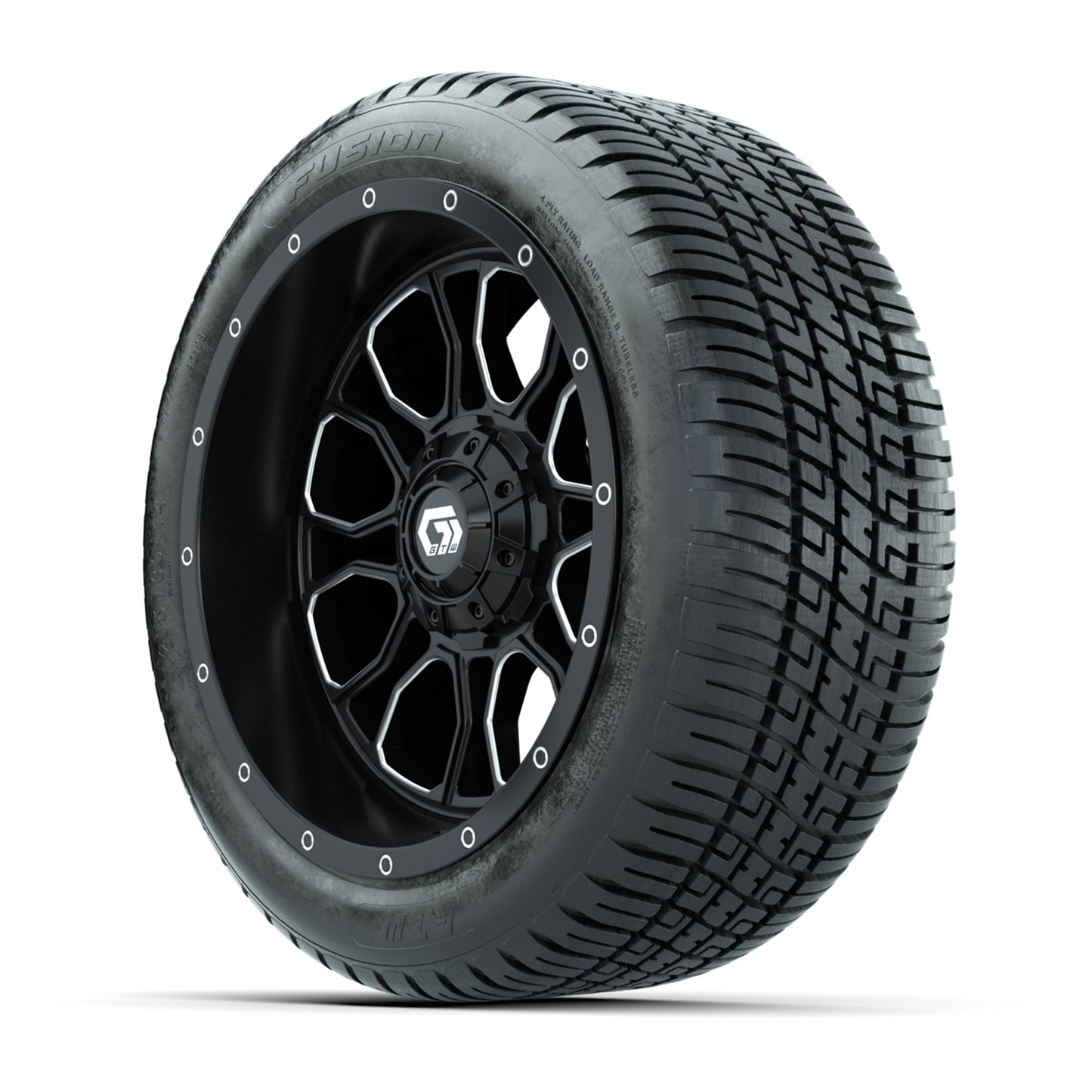 GTW® Volt Black/Machined 14 in Wheels with 205/30-R14 Fusion Street Tires – Full Set