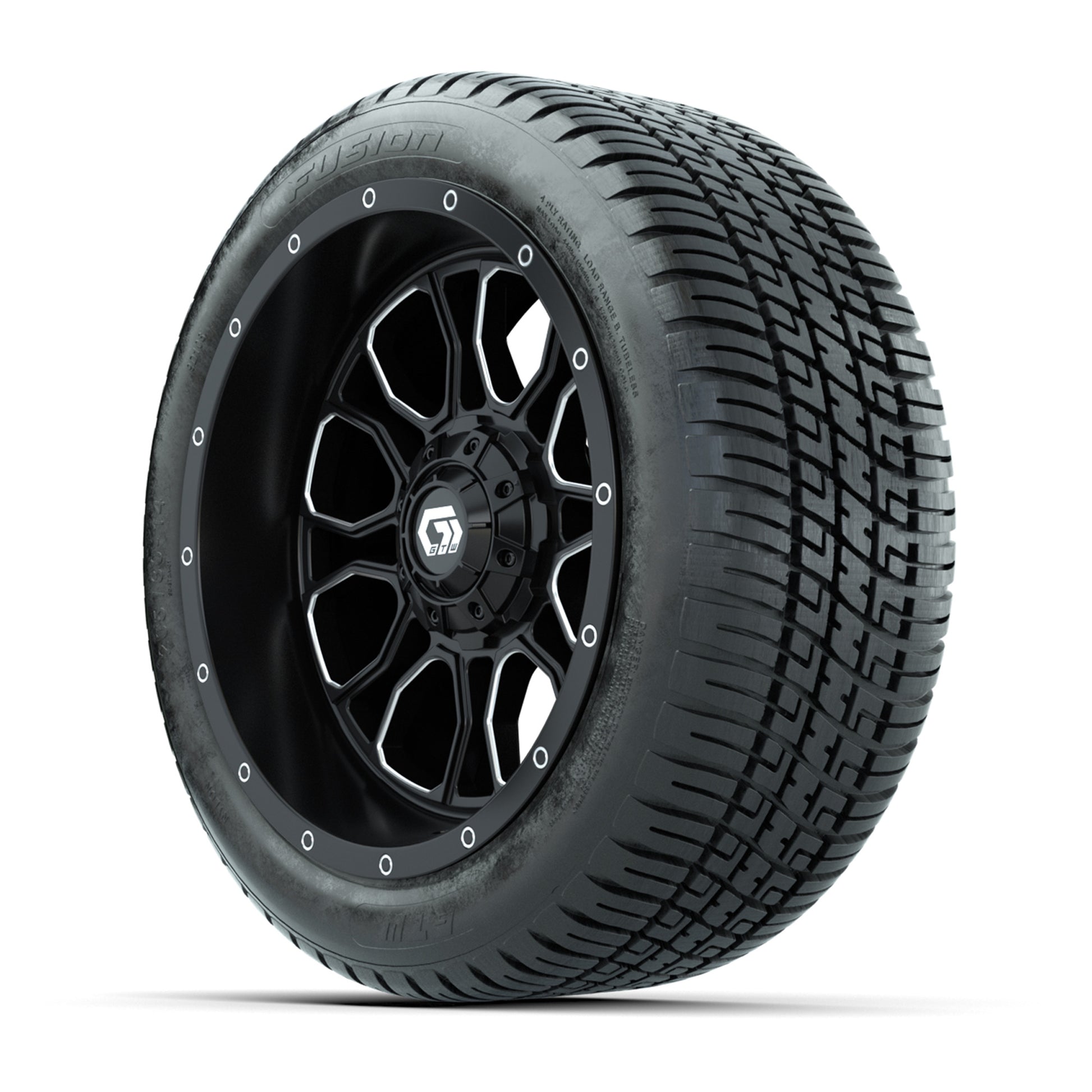 GTW® Volt Black/Machined 14 in Wheels with 205/30-R14 Fusion Street Tires – Full Set