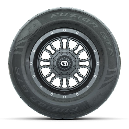 GTW® Volt Gunmetal 12 in Wheels with 255/55-R12 Fusion GTR Steel Belt Radial Street Tires – Full Set