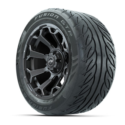 GTW® Raven Matte Gray/Ball Milled 14 in Wheels with 255/45-R14 Fusion GTR Steel Belt Radial Street Tires – Full Set