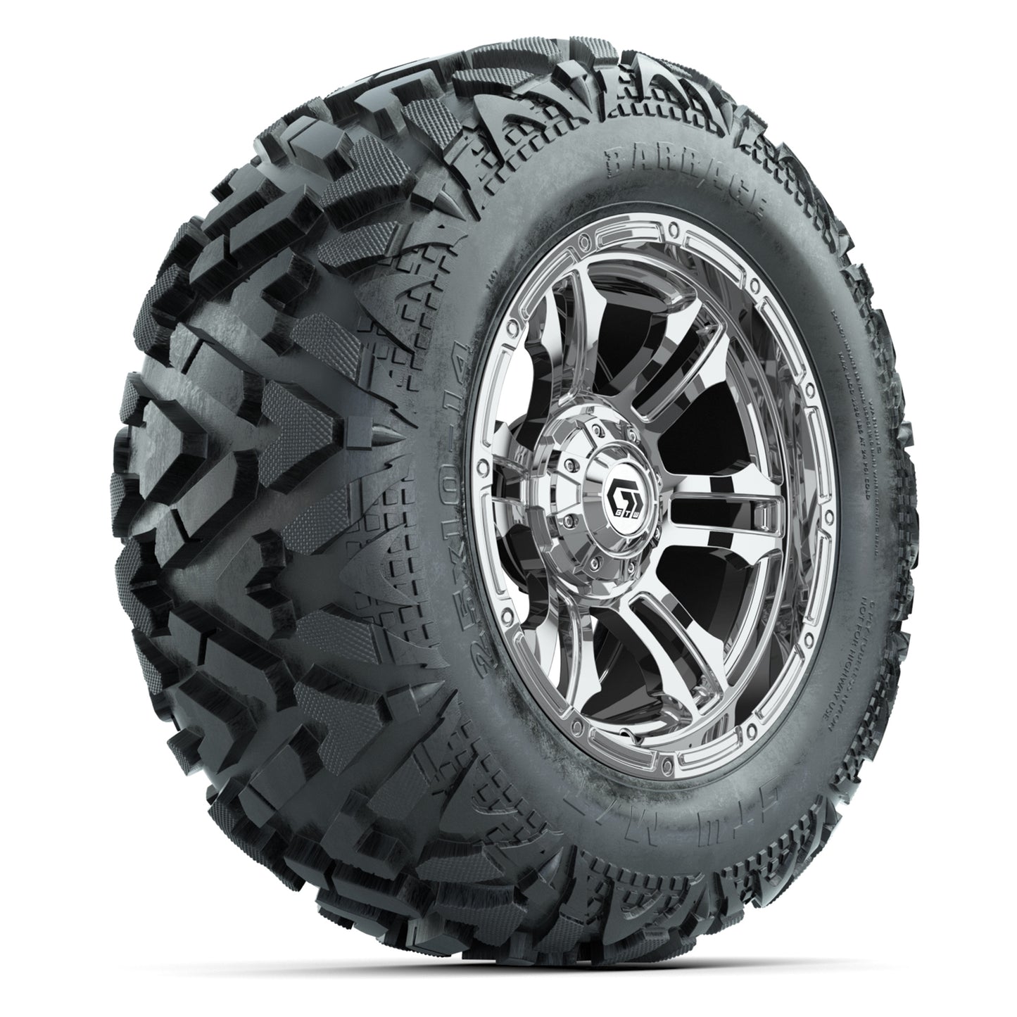 GTW Shogun Chrome 14 in Wheels with 25x10-14 Barrage Mud Tires – Full Set