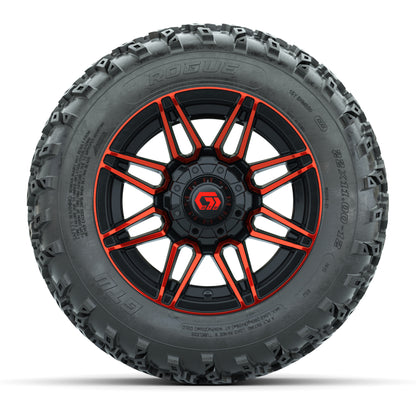 GTW® Stealth Black/Red 12 in Wheels with 22x11.00-12 Rogue All-Terrain Tires – Full Set