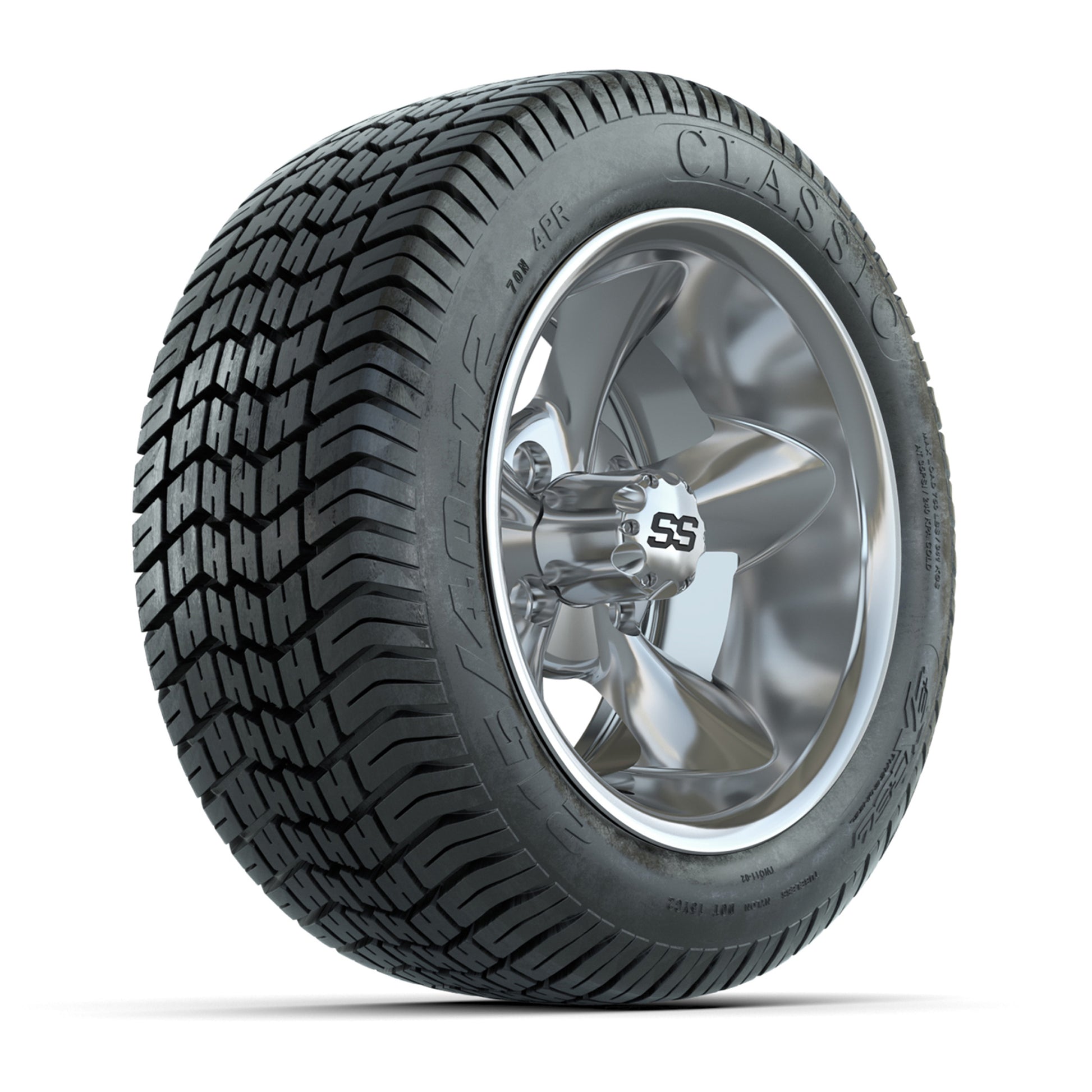 GTW® Godfather Chrome 12 in Wheels with 215/40-12 Excel Classic Street Tires – Full Set