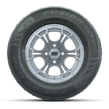 GTW® Spyder Silver Brush 12 in Wheels with 255/55-R12 Fusion GTR Steel Belt Radial Street Tires – Full Set