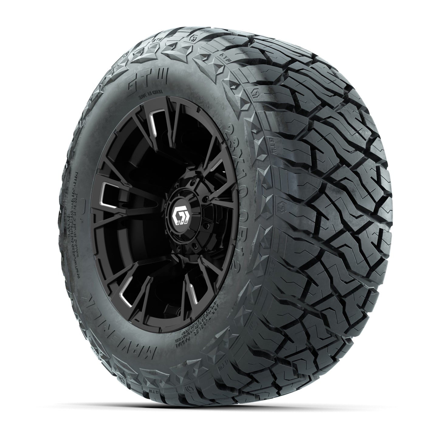 GTW Vandal Matte Black/Machined 12 in Wheels with 23x10.00-R12 Maverick All-Terrain Tires – Full Set