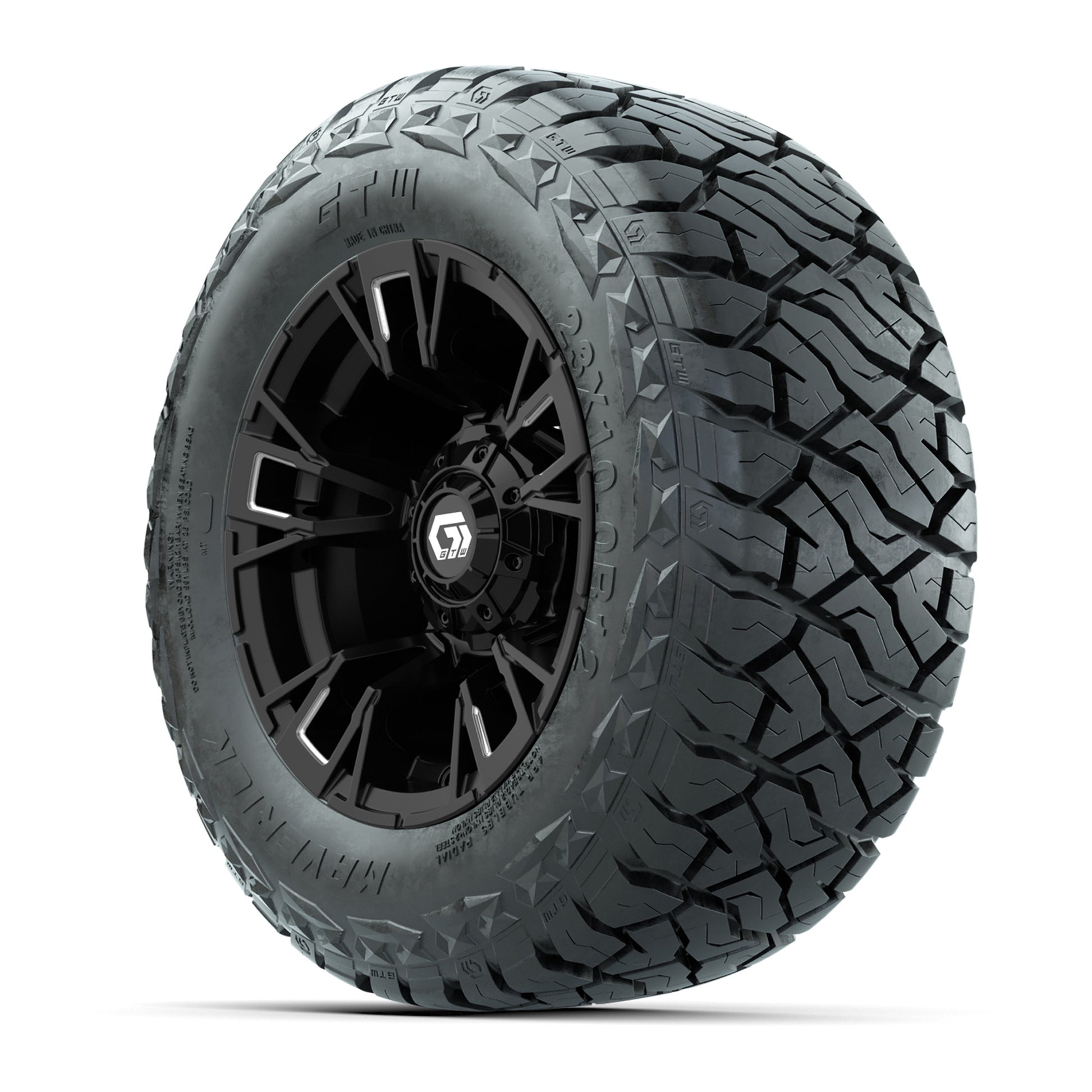 GTW Vandal Matte Black/Machined 12 in Wheels with 23x10.00-R12 Maverick All-Terrain Tires – Full Set