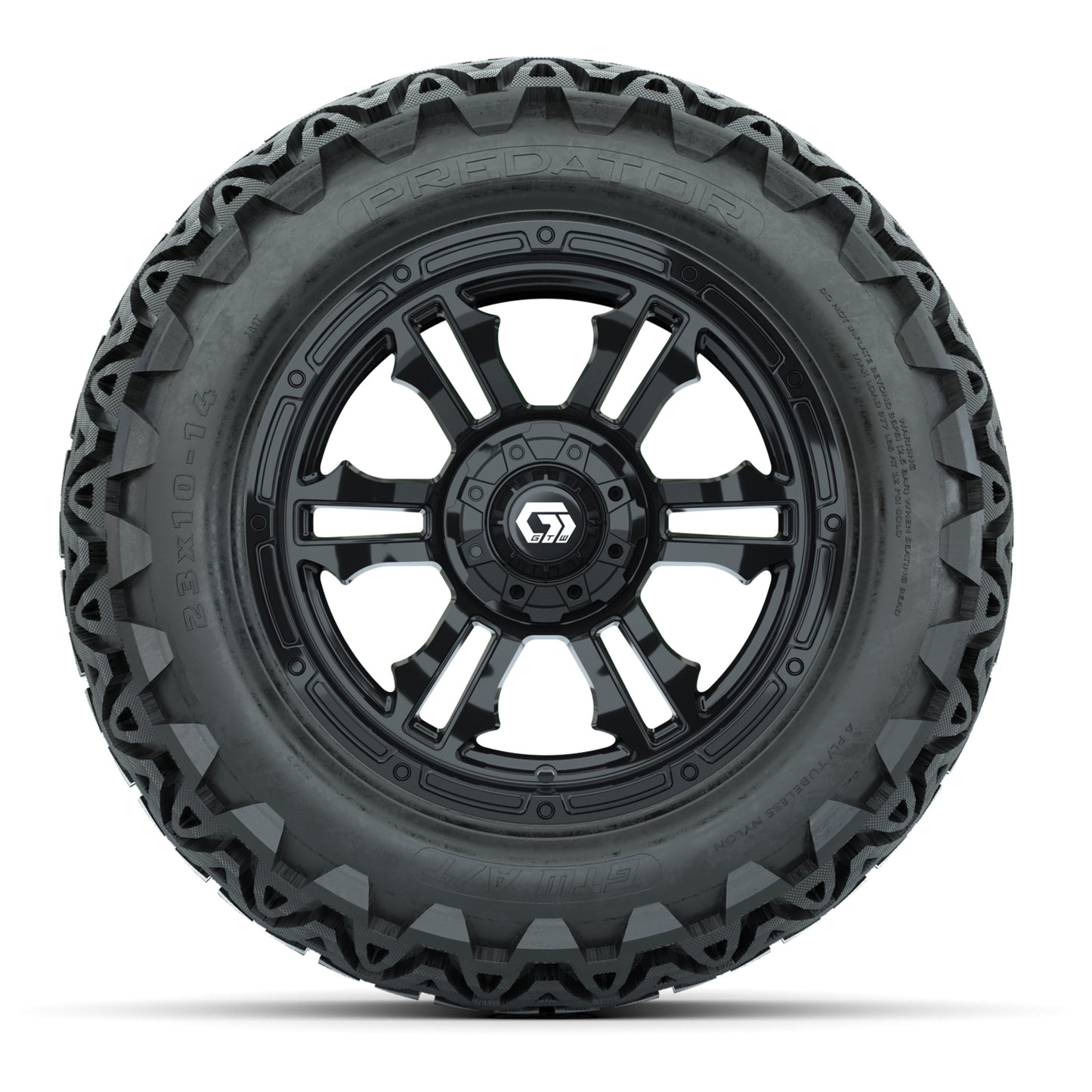 GTW® Shogun Gloss Black 14 in Wheels with 23x10-14 Predator All-Terrain Tires – Full Set