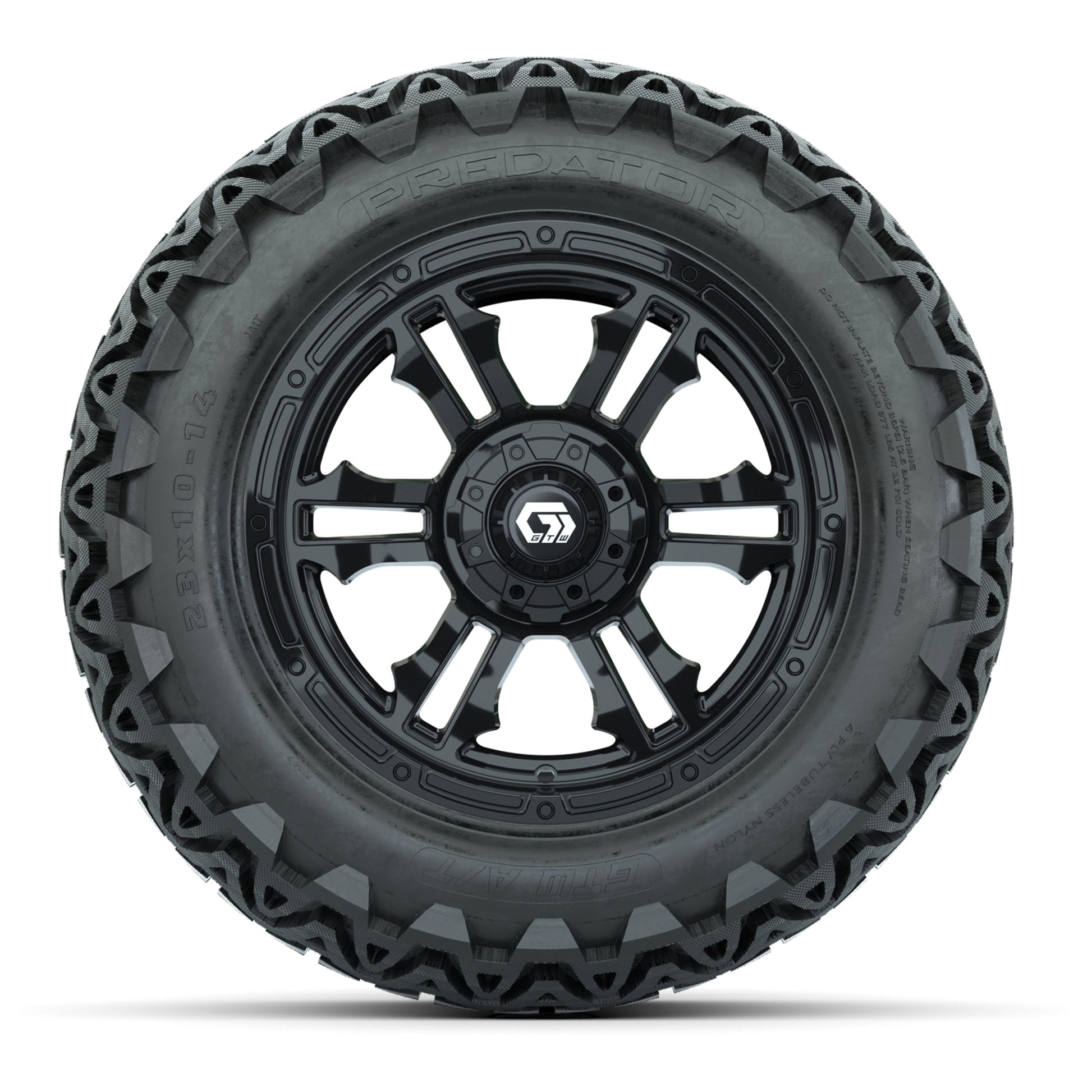 GTW® Shogun Gloss Black 14 in Wheels with 23x10-14 Predator All-Terrain Tires – Full Set