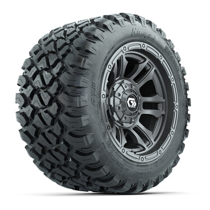 GTW® Shogun Gunmetal 12 in Wheels with 22X11-R12 Nomad Steel Belt Radial All-Terrain Tires – Full Set