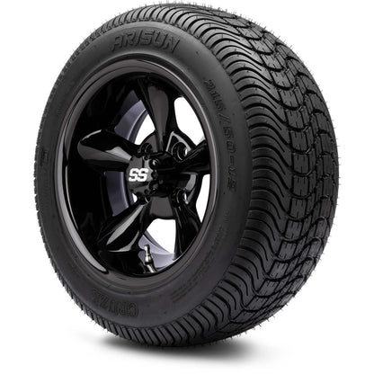 MODZ® 12" Godfather Glossy Black Wheels & Street Tires Combo