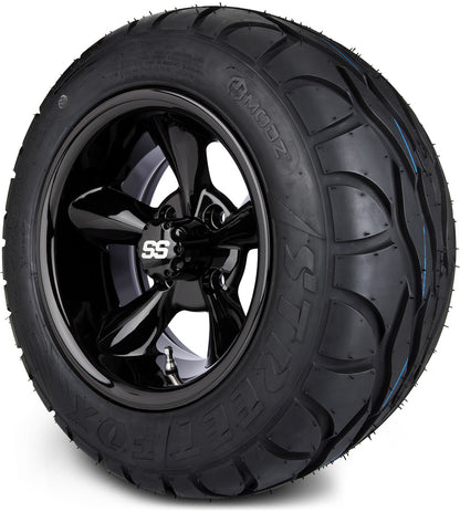 MODZ® 12" Godfather Glossy Black Wheels & Street Tires Combo