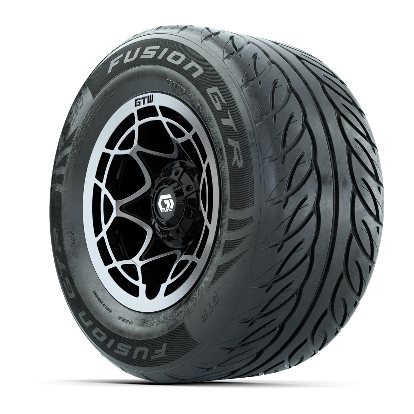 GTW® Nexus Black with Silver Face 12 in Wheels with 255/55-R12 Fusion GTR Steel Belt Radial Street Tires - Full Set