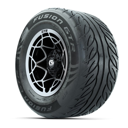 GTW® Nexus Black with Silver Face 12 in Wheels with 255/55-R12 Fusion GTR Steel Belt Radial Street Tires - Full Set
