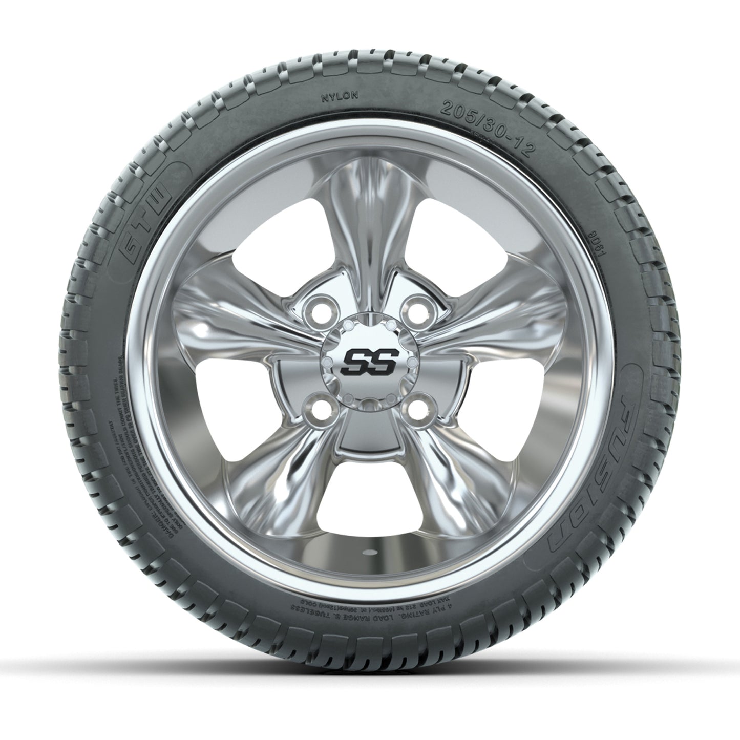 GTW® Godfather Chrome 12 in Wheels with 205/30-12 Fusion Street Tires – Full Set