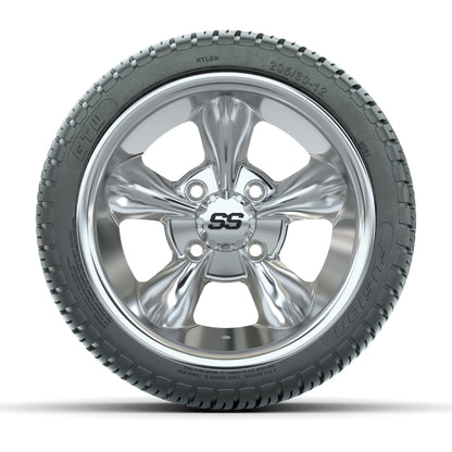 GTW® Godfather Chrome 12 in Wheels with 205/30-12 Fusion Street Tires – Full Set