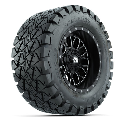 GTW® Helix Black/Machined 12 in Wheels with 22X10-12 Timberwolf All-Terrain Tires – Full Set