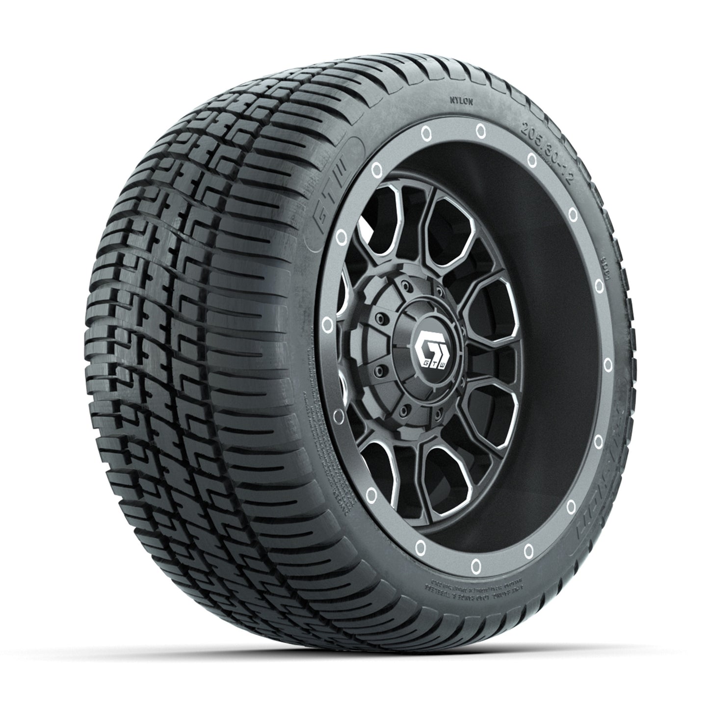 GTW® Volt Gunmetal 12 in Wheels with 205/30-12 Fusion Street Tires – Full Set