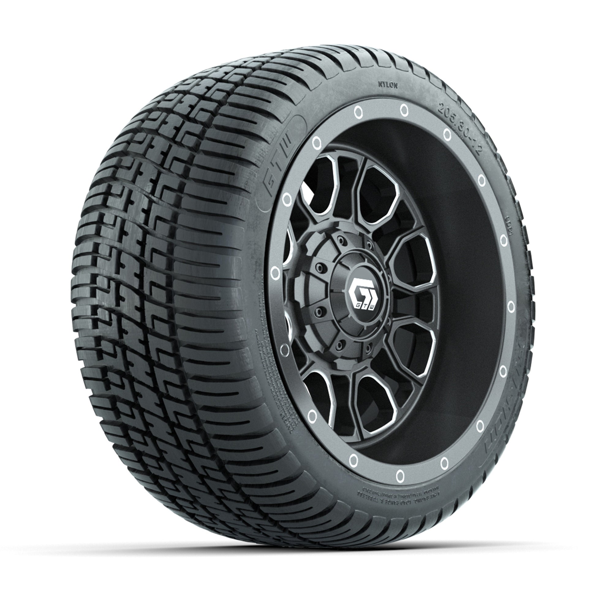 GTW® Volt Gunmetal 12 in Wheels with 205/30-12 Fusion Street Tires – Full Set