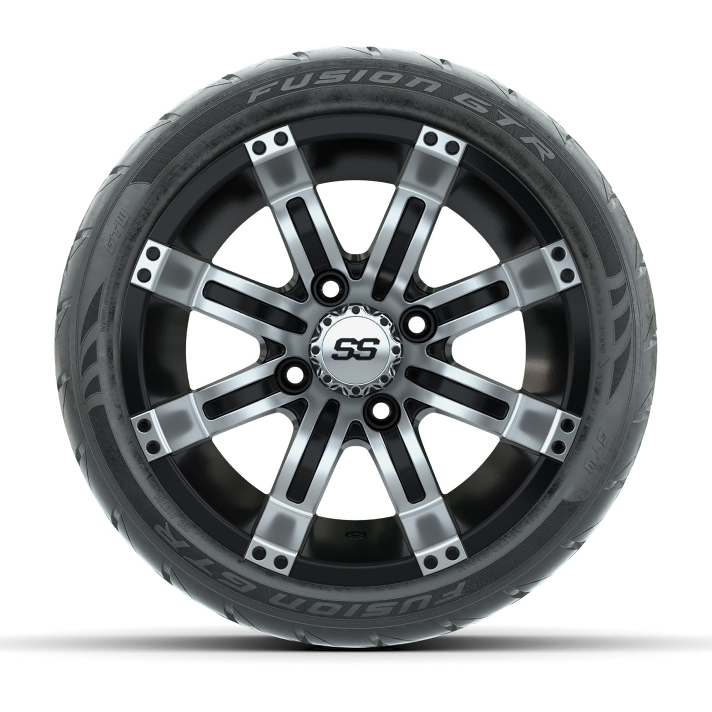 12” GTW Tempest Black/Machined Wheels with Fusion GTR Street Tires – Set of 4