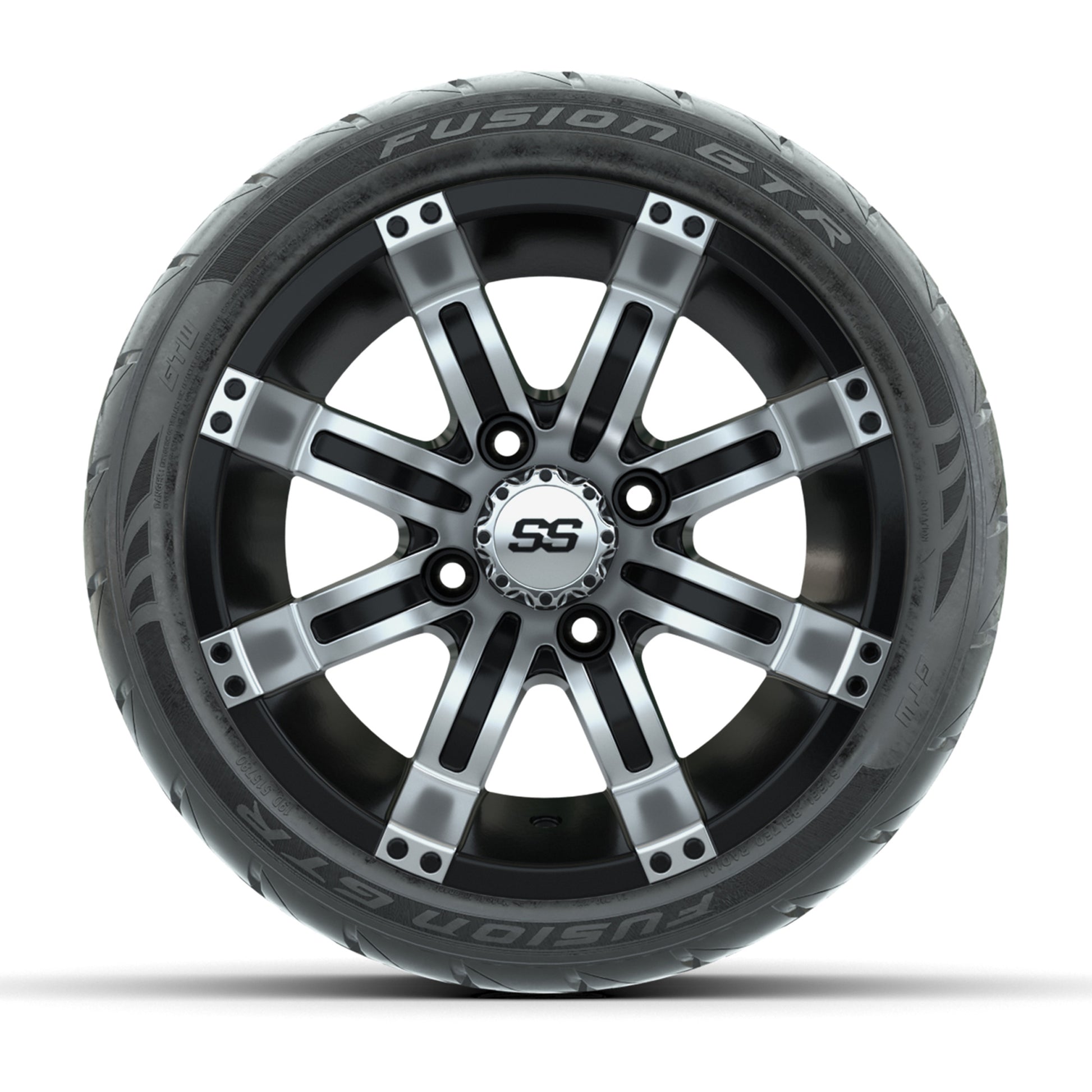 12” GTW Tempest Black/Machined Wheels with Fusion GTR Street Tires – Set of 4