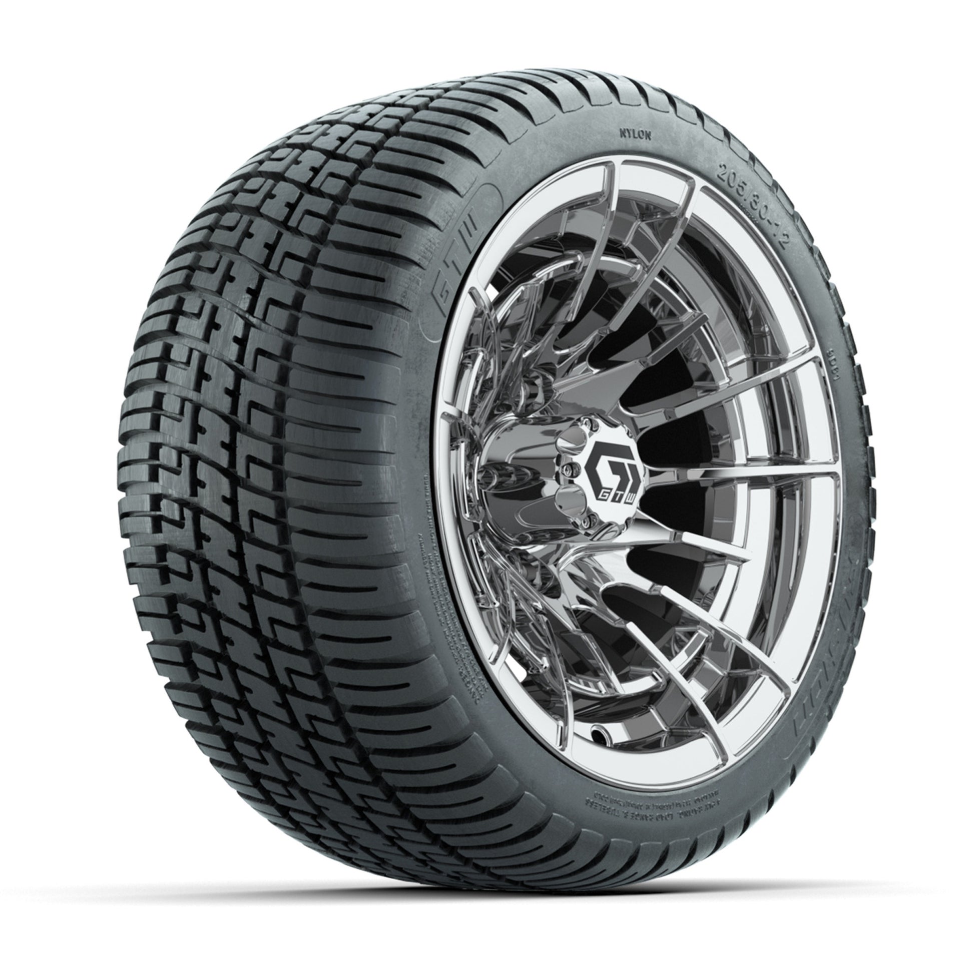 GTW® Boost Chrome 12 in Wheels with 205/30-12 Fusion Street Tires – Full Set