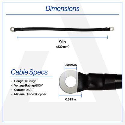 9 Inch 6-Gauge Black Battery Cable