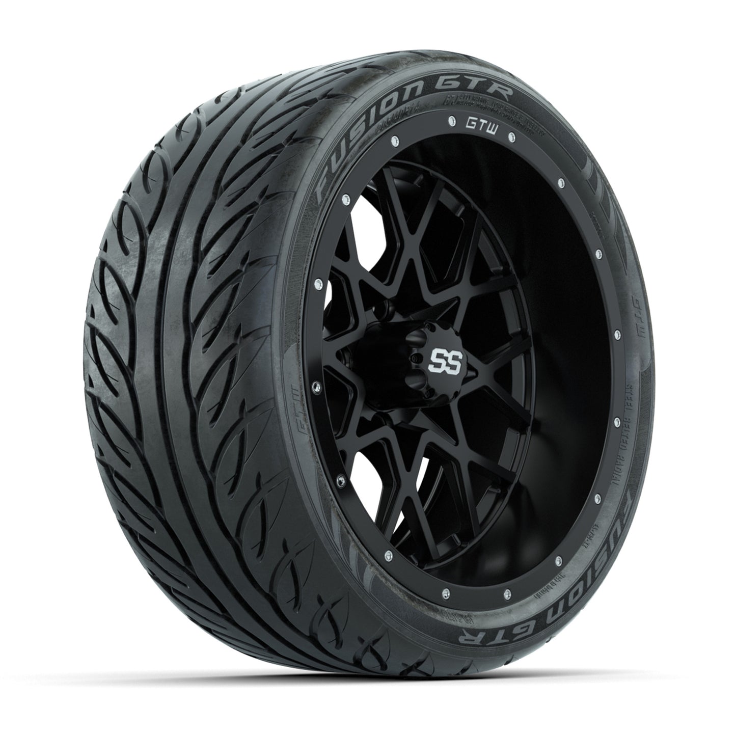 GTW® Vortex 2 Matte Black 14 in Wheels with 205/40-R14 Fusion GTR Steel Belt Radial Street Tires – Full Set