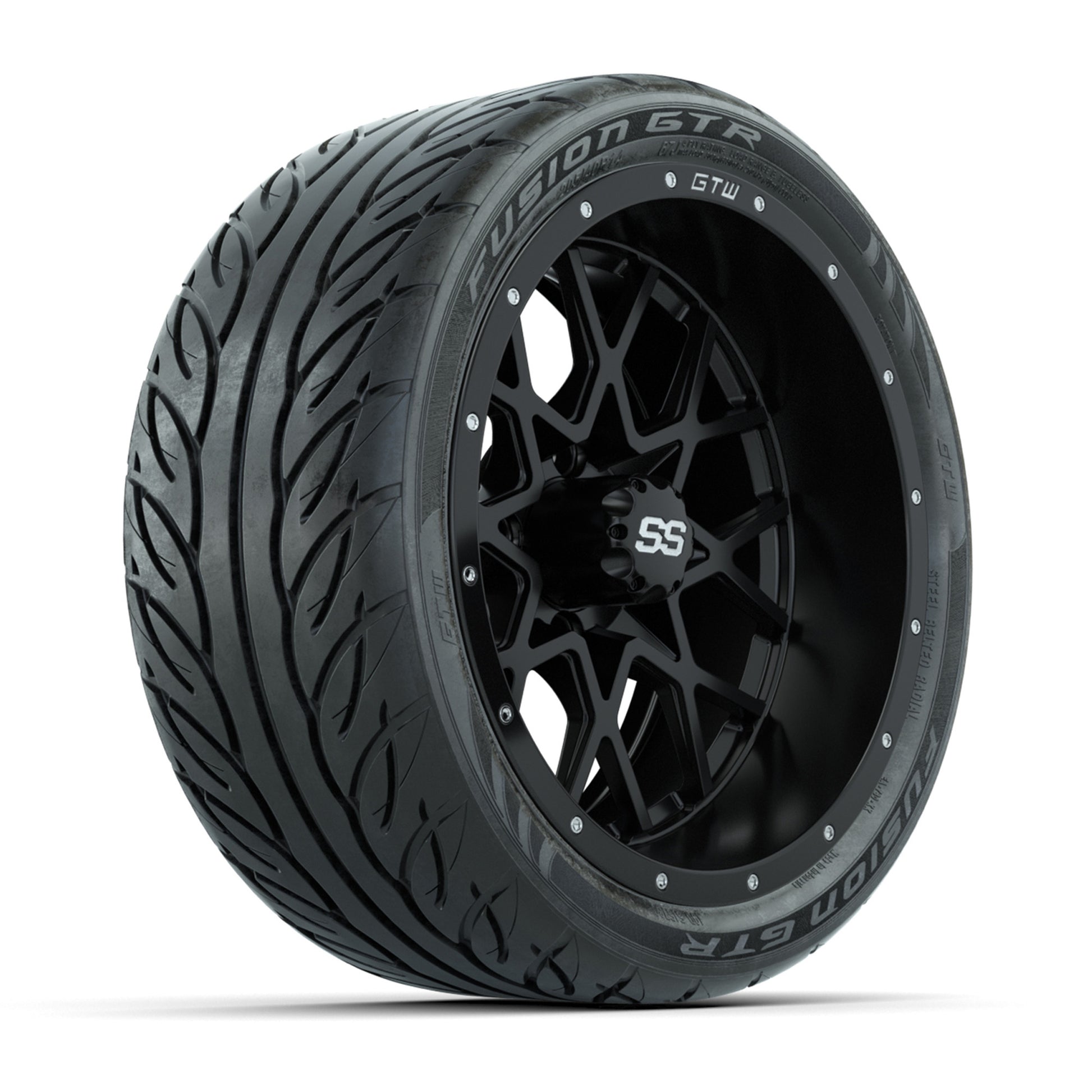 GTW® Vortex 2 Matte Black 14 in Wheels with 205/40-R14 Fusion GTR Steel Belt Radial Street Tires – Full Set