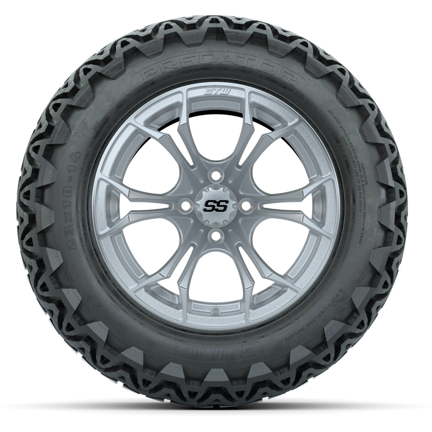 GTW Spyder Silver Brush 14 in Wheels with 23X10-14 Predator All-Terrain Tires – Full Set
