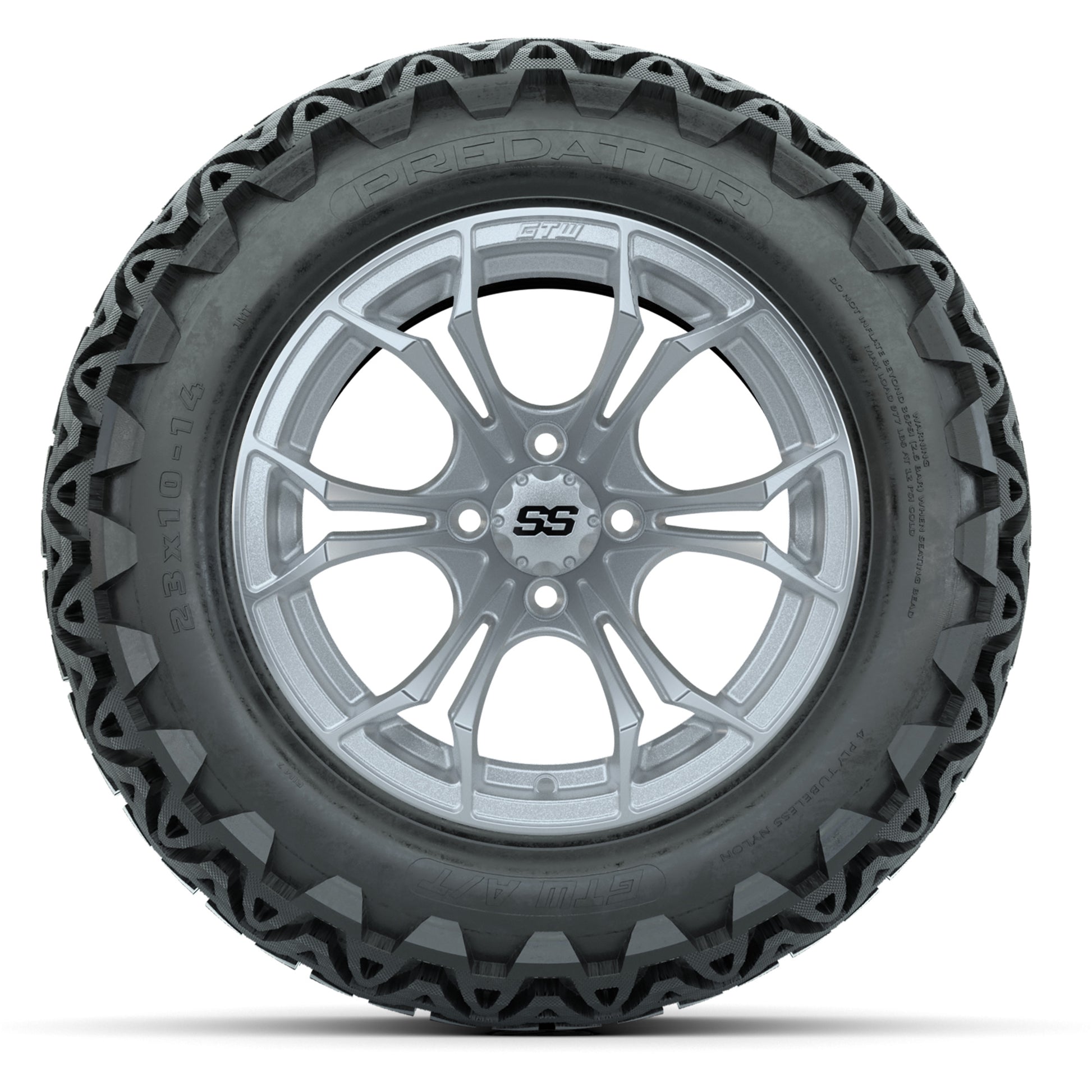 GTW Spyder Silver Brush 14 in Wheels with 23X10-14 Predator All-Terrain Tires – Full Set