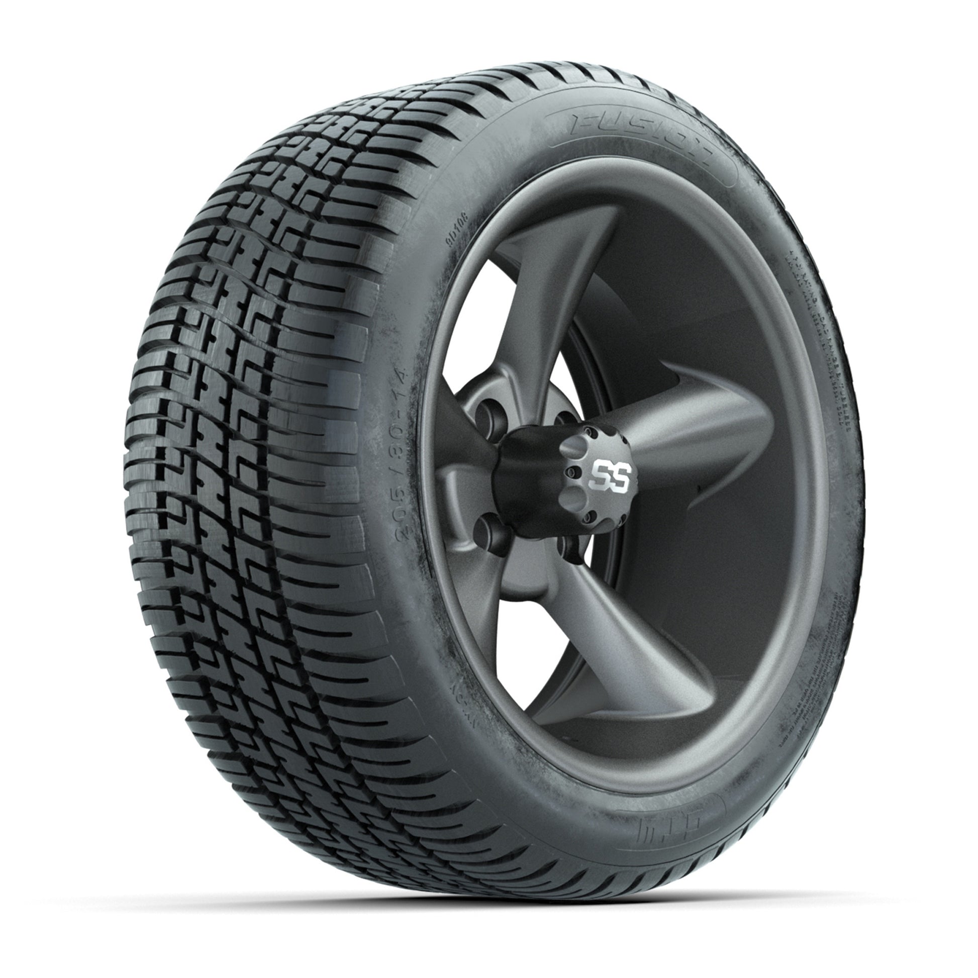 GTW® Godfather Matte Gray 14 in Wheels with 205/30-R14 Fusion Street Tires – Full Set