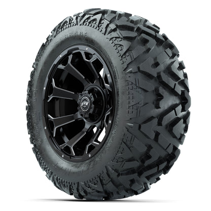 GTW Raven Matte Black/Ball Mill 14 in Wheels with 25x10-14 Barrage Mud Tires – Full Set